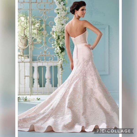 MonCheri strapless soft satin fit and flare wedding gown - Picture 2 of 9